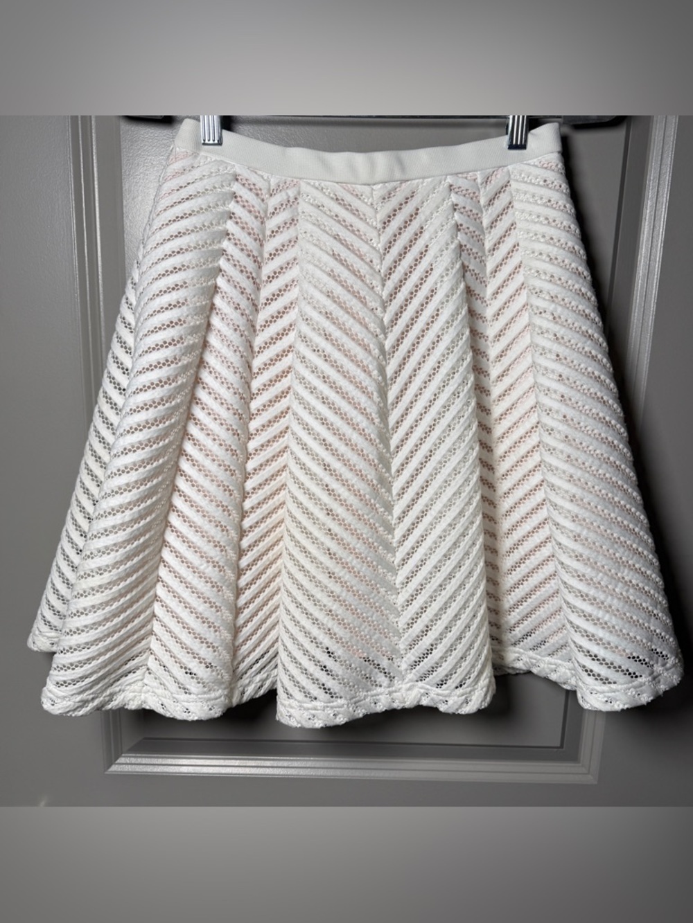 Catherine Malandrino White Chevron Lace Skirt Coastal Grandmother | Size 2